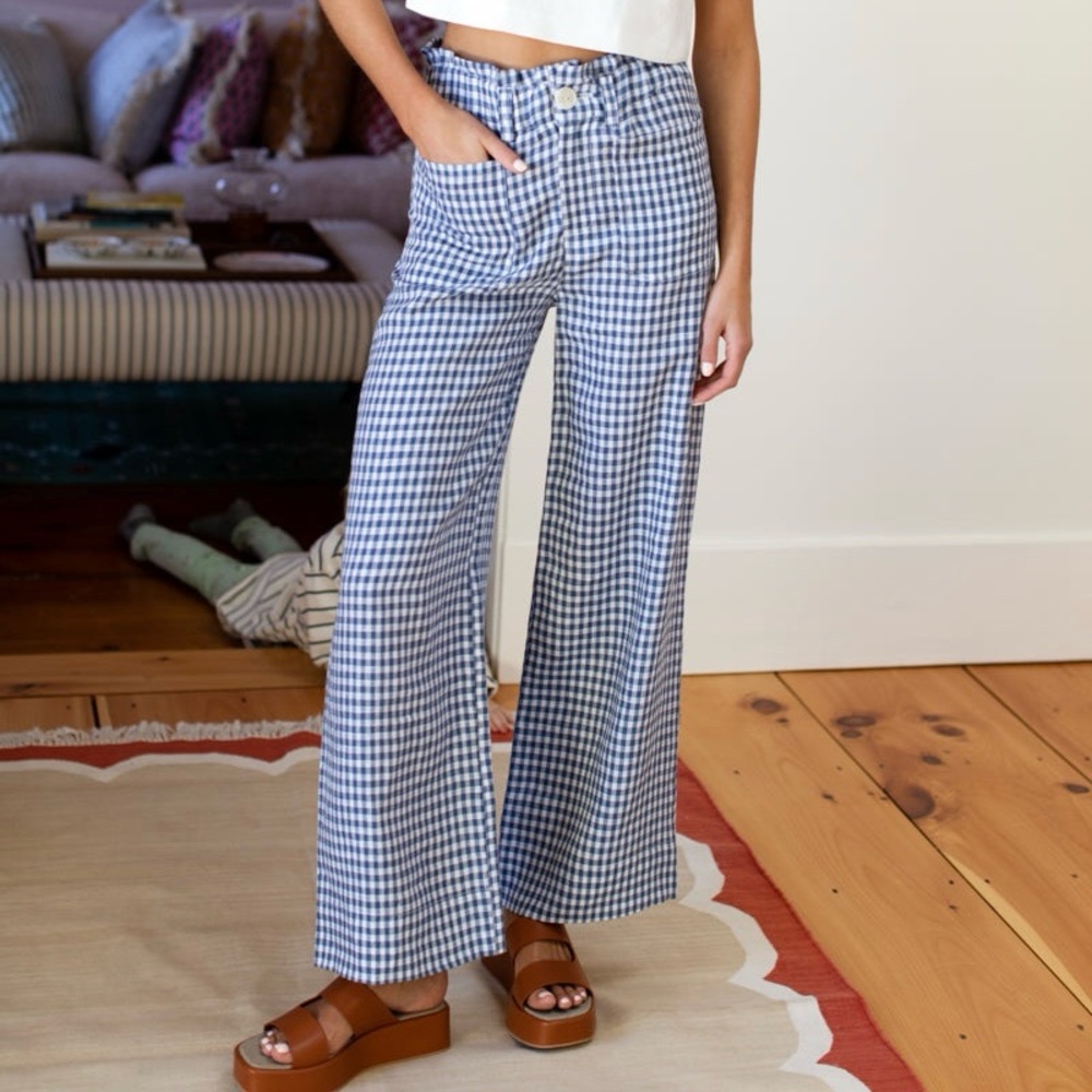 Emerson Fry NWOT Orchard Wide Leg Pants Gingham
Delfini Linen Blue White